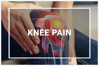 A bent knee. There is an animated image of the knee laid over the image, with pain indicated with red.